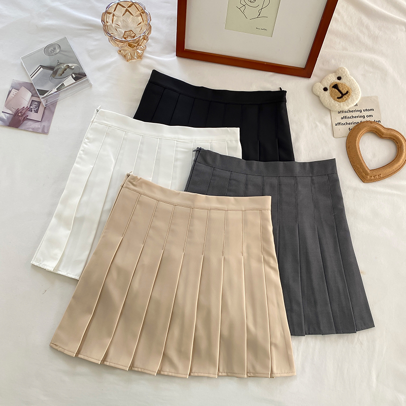 Real shot real price Korean summer versatile slim pleated skirt slim high waist solid short skirt A-line skirt