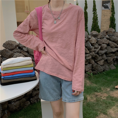 Real shooting and real price early autumn new Korean ins solid color T-shirt loose long sleeve Pullover