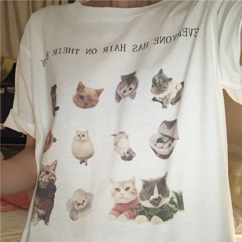 Real shooting funny ghost horse cute cat star people all kinds of cats Short Sleeve T-Shirt Top short sleeve summer
