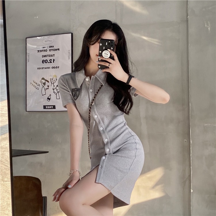 Polo collar white dress women's summer 2021 new design sense niche slim fit T-shirt short skirt gas skirt