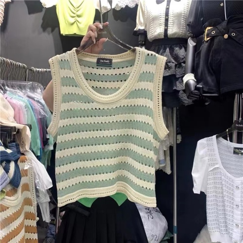 Striped hollow out knitted sleeveless summer top women's top women's 2022 new tank top women's Outerwear