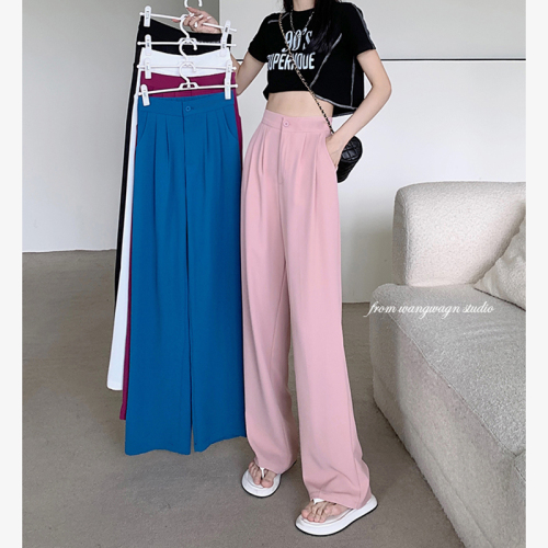 Real auction real price 2022 summer elastic waist fashion simple casual pants suit pants women's straight tube slim loose pants