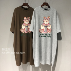 Cute little rabbit print short sleeve T-shirt dress female summer