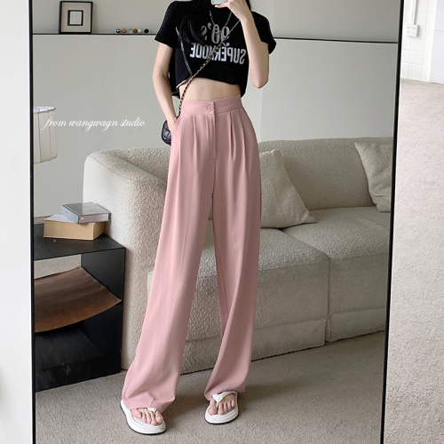 Real auction real price 2022 summer elastic waist fashion simple casual pants suit pants women's straight tube slim loose pants