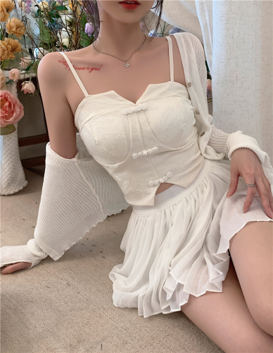 Real shot real price off shoulder women's suspender belt sweet and spicy vest buckle design, slim sleeveless outer wear + breast pad