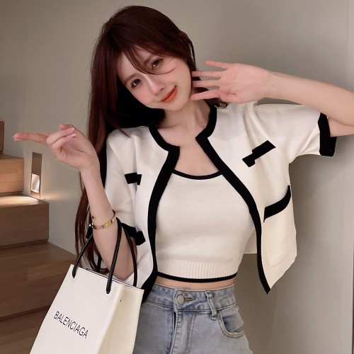 Summer new Korean color contrast versatile knitted cardigan + simple knitted vest women