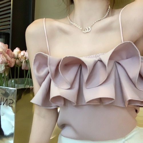Real shooting of the new summer minority design Ruffle edge blouse off shoulder Strapless top girl with beautiful shoulders