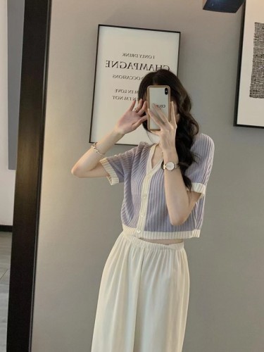 Cardigan thin women's air conditioning shirt  new Japanese sweet and gentle wind thin ice silk knitted short sleeve top