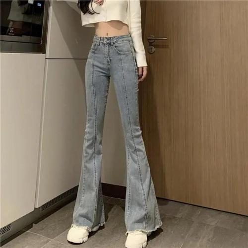 New high waist slim big bell bottoms tight elastic jeans wide leg pants retro pants women's wear