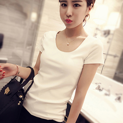 Official picture white short sleeve T-shirt women's summer half sleeve simple slim fit T-shirt solid color inside top