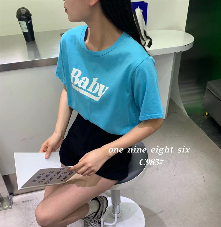 [1986] simple and versatile foreign style baby letter short sleeve T-shirt 983\xyy