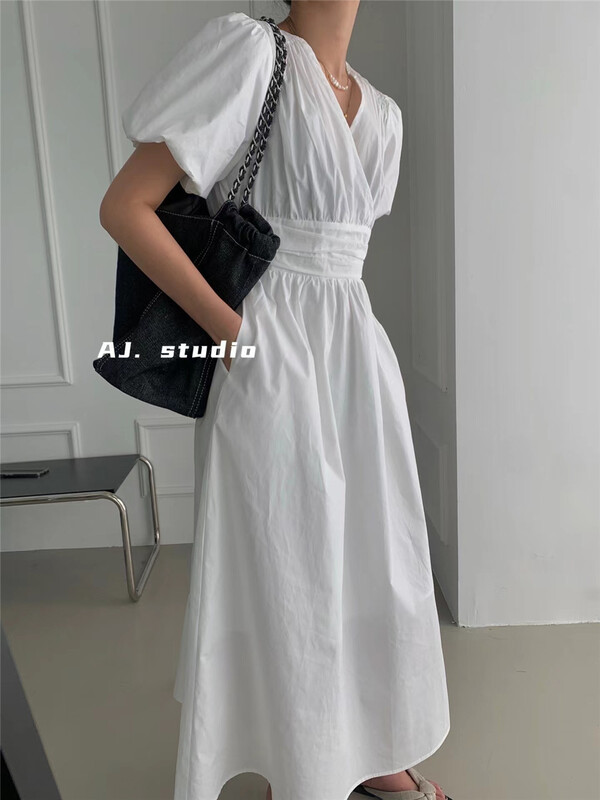 [aj.studio] V-neck waist closing lady dress 9267\ll