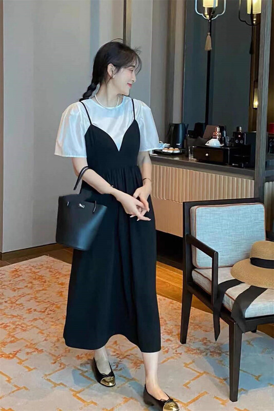 [Xiangli] fashion net small shirt + suspender dress set 8501\pcz