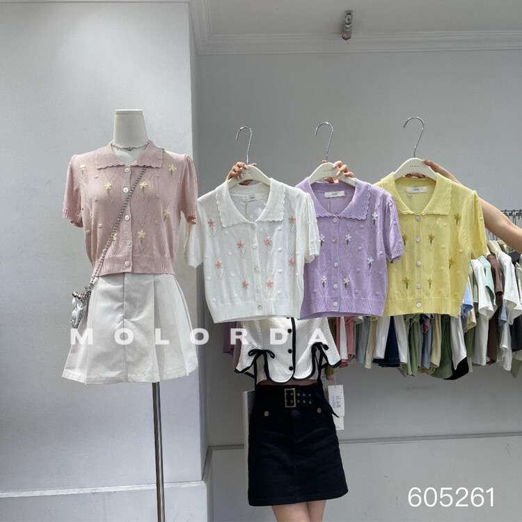 [morada] Korean embroidered breasted short knitted cardigan 605261\xyy