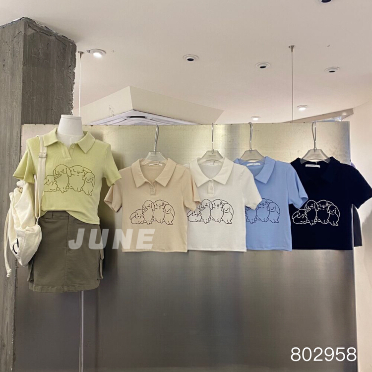 [June] rabbit print slim fitting short sleeve T-shirt 802958\xyy