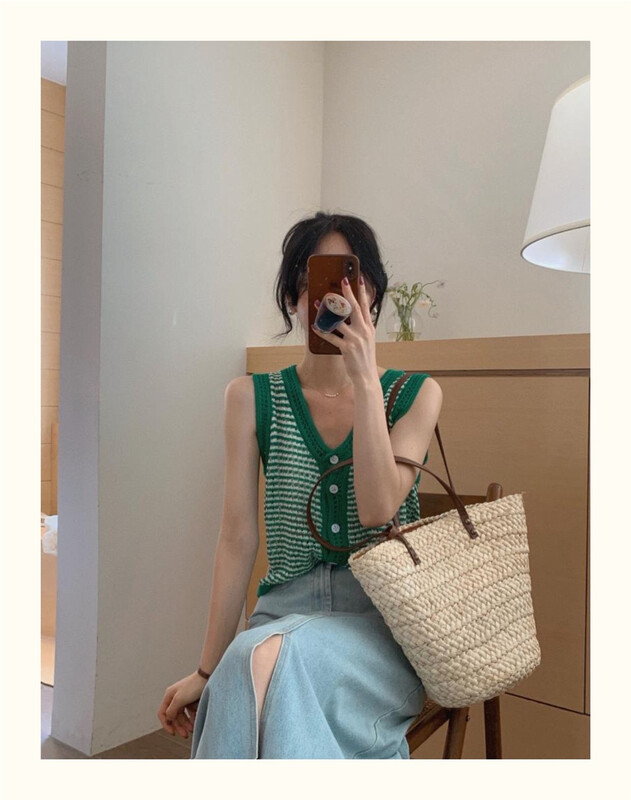 [OA] Korean color blocked button cut vest / sling 1530\xyy