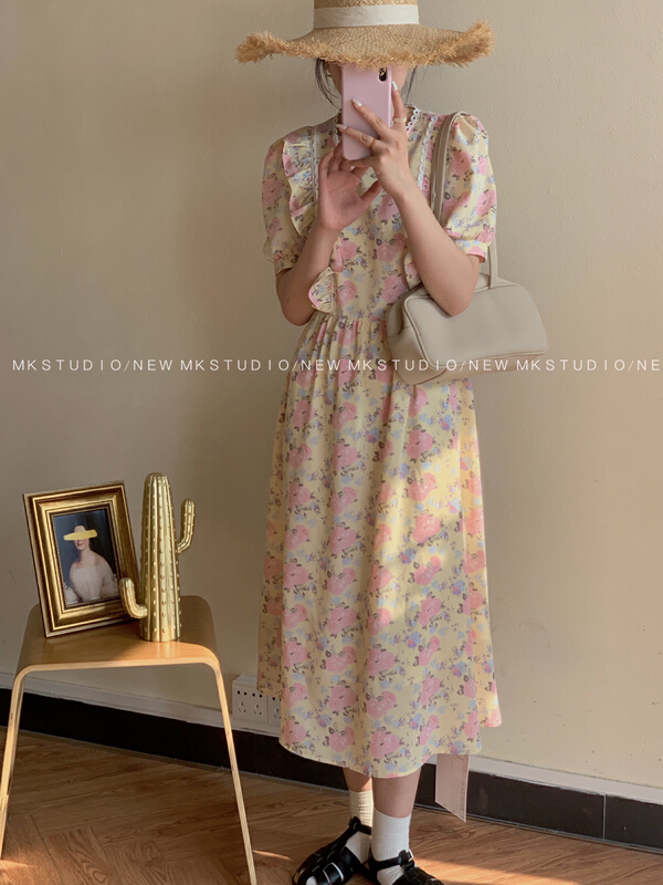 [chen/mk] floral temperament versatile slim dress 3281\hjy