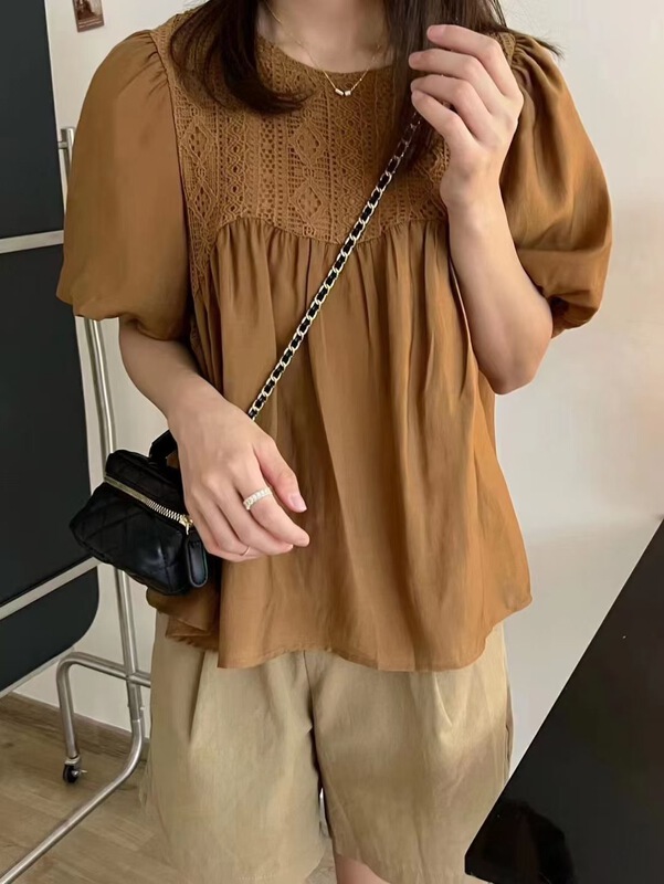 [o.lucky] temperament small fresh bubble sleeve shirt 1930\hbx
