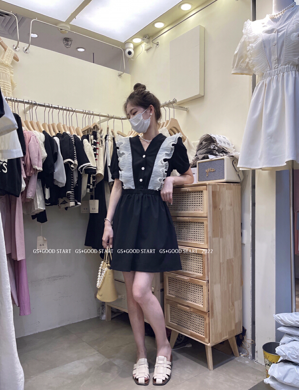 [gs.good star] Han Shu V-neck Ruffle Dress 22387\hjy