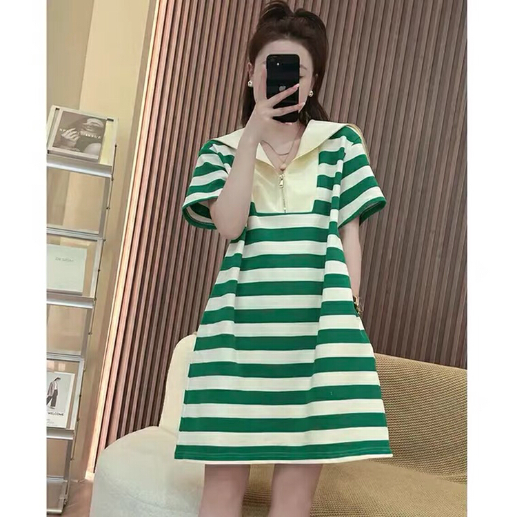 [Kiki studio] casual Navy Stripe polo collar dress 5978\hjy