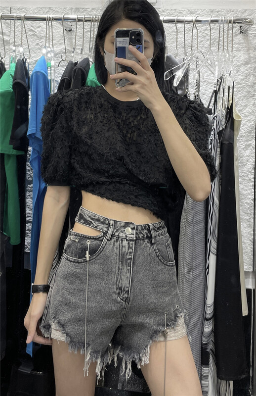 [naisha SDD] hot girls' waist showing skinny denim shorts 8288\wtt