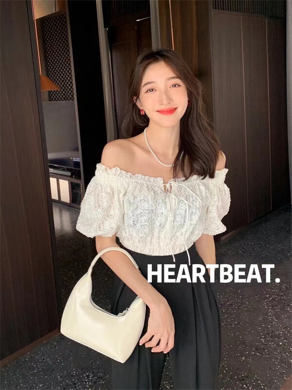 【HEARTBEAT】一字肩短款系帶小衫  537#  ZJY