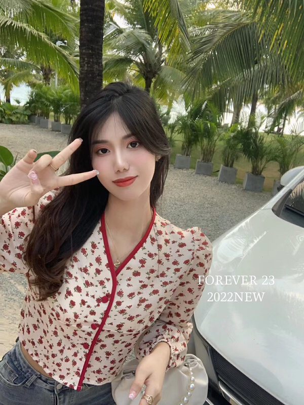 New year in early spring! [forever23] Korean little sister's color contrast floral blouse 662\hjy