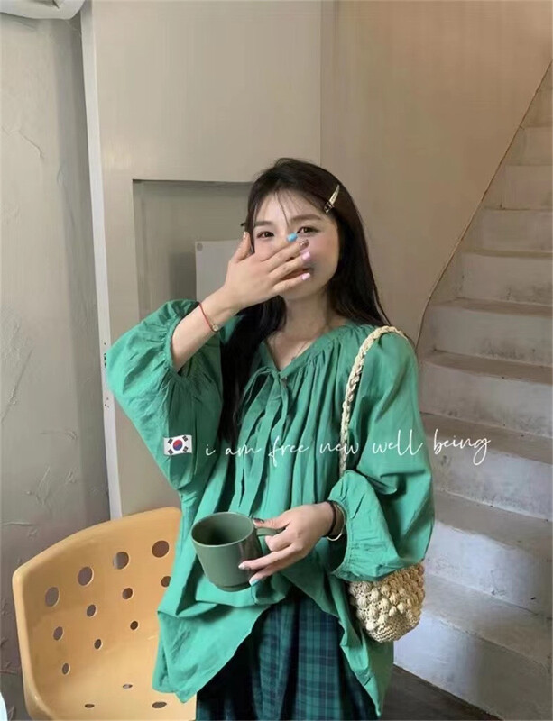 [free studio] lace round neck Three Quarter Sleeve Shirt 7612\hjy