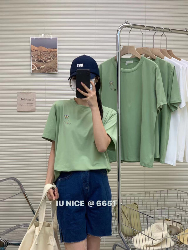 [IU nice] Korean round neck comfortable short sleeve T-shirt 6651\ll