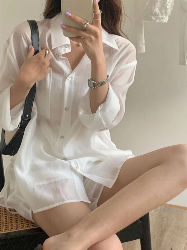 [an studio] single breasted comfortable shirt + fashionable elastic waist casual Shorts Set ys1-8820\l