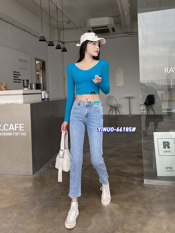 New year in early spring! [Yinuo Yinuo jeans] slit smoke tube elastic jeans (excluding matching) 66185\zsy