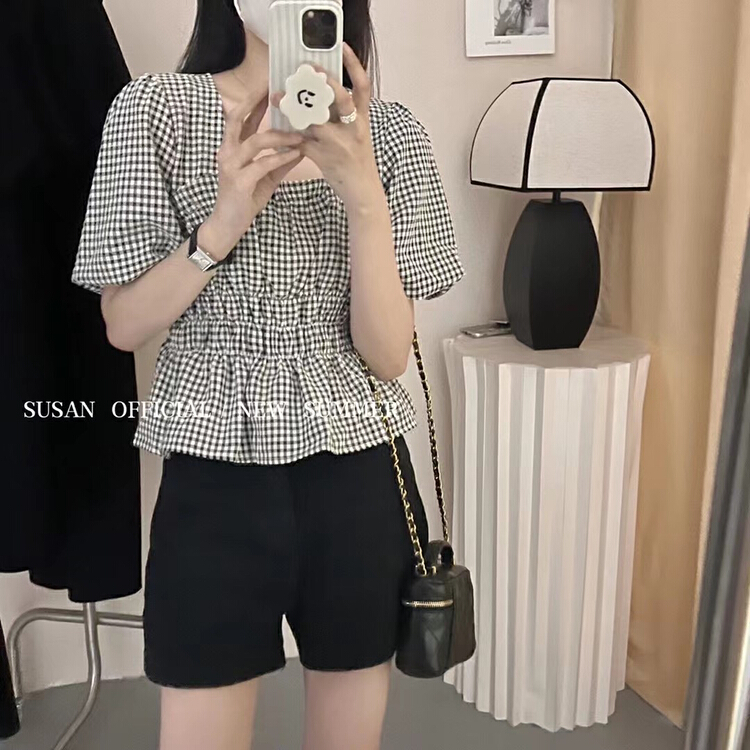 [Susan] waist closing square collar Korean shirt 19226\lsw
