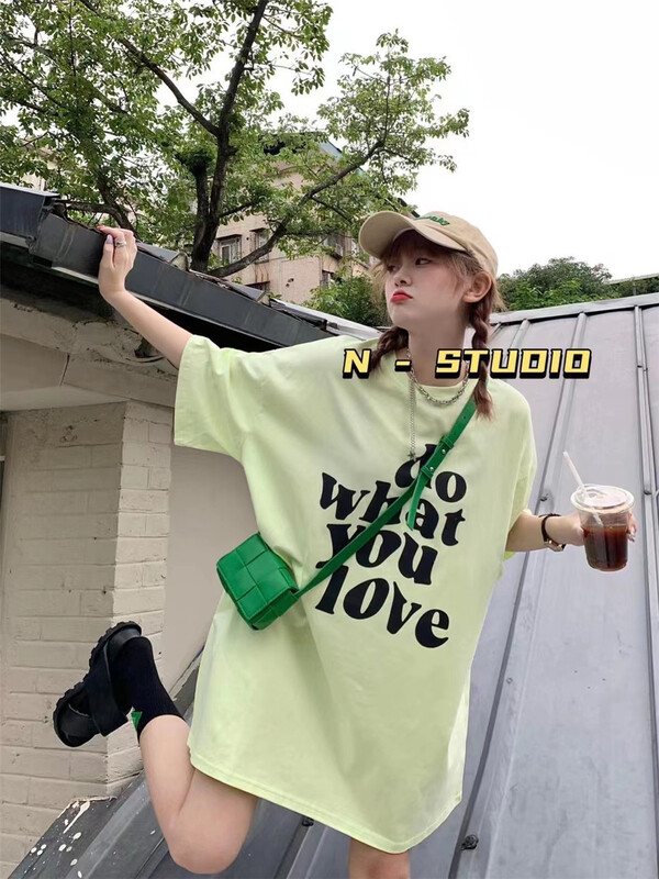 【N】 Letter print loose short sleeve T-shirt 0885\wtt