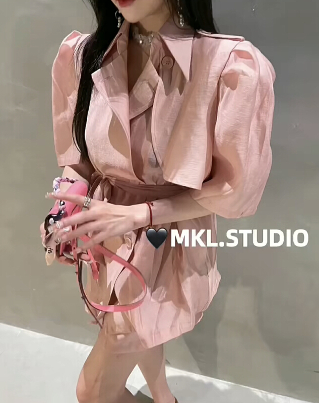 [Mikala] simple sunscreen shirt + loose casual Shorts Set (with belt) 513\pcz
