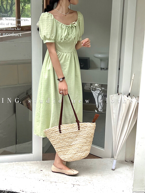 [ing] square neck lace up high waist slim dress ing7776