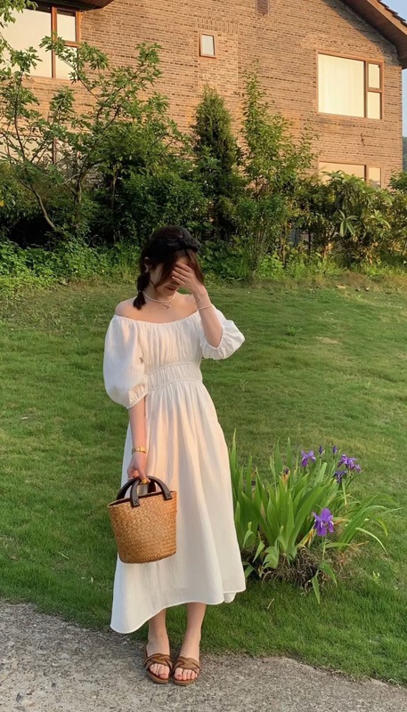 [the most] square neck off shoulder floral dress 8888\hbx