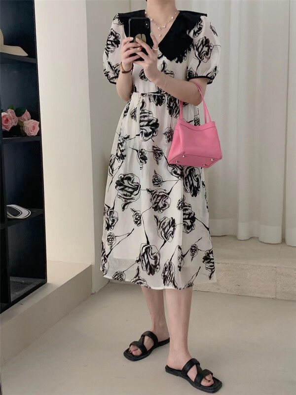 [hi] color blocking lady print dress 5276\hjy