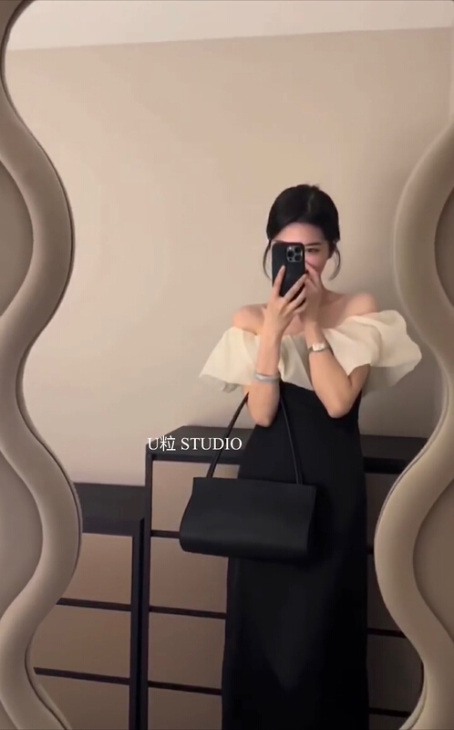 [U grain] off shoulder Pullover color contrast dress 5830\hbx