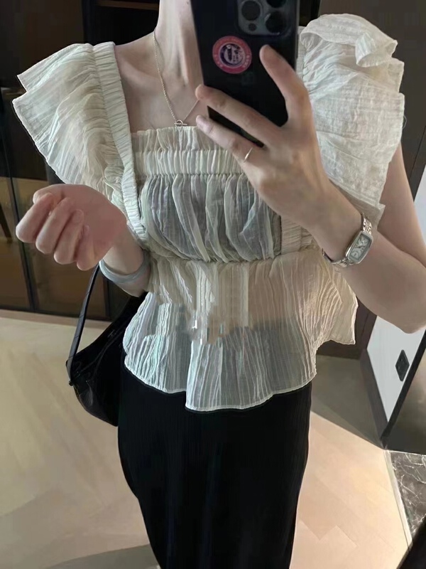 [Han C family] simple square neck Feifei sleeve shirt 6439\pcz