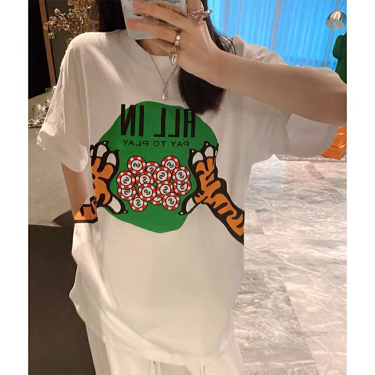 [Dai Dai] Korean version of fat Cai Qian tiger funny printed round neck short sleeve T-shirt 4480-1\hbx