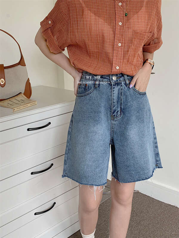 [we are] Korean version high waist and raw edge denim shorts 60063\zjy