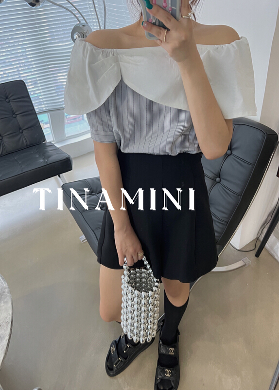 [tinamini] temperament off shoulder stripe shirt m6753\hjy