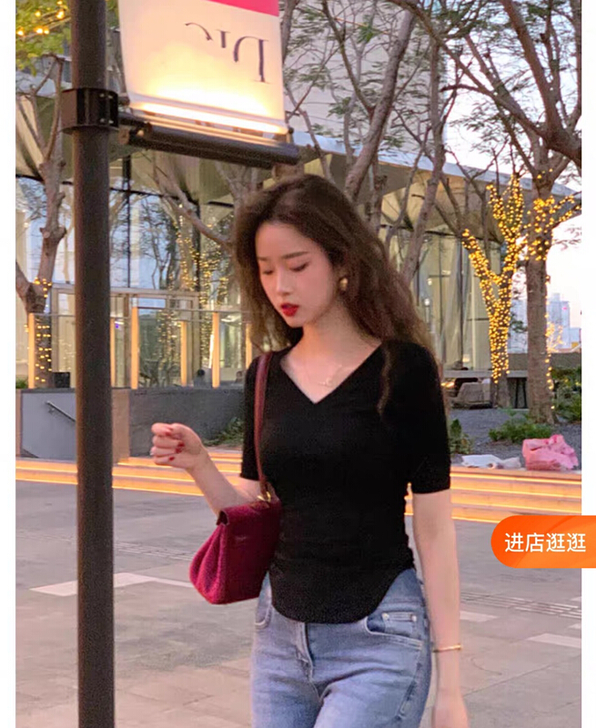 Original price 32.71! New in early summer! [1to3] V-neck Korean loose short sleeve T-shirt (excluding necklace) 116\lsw