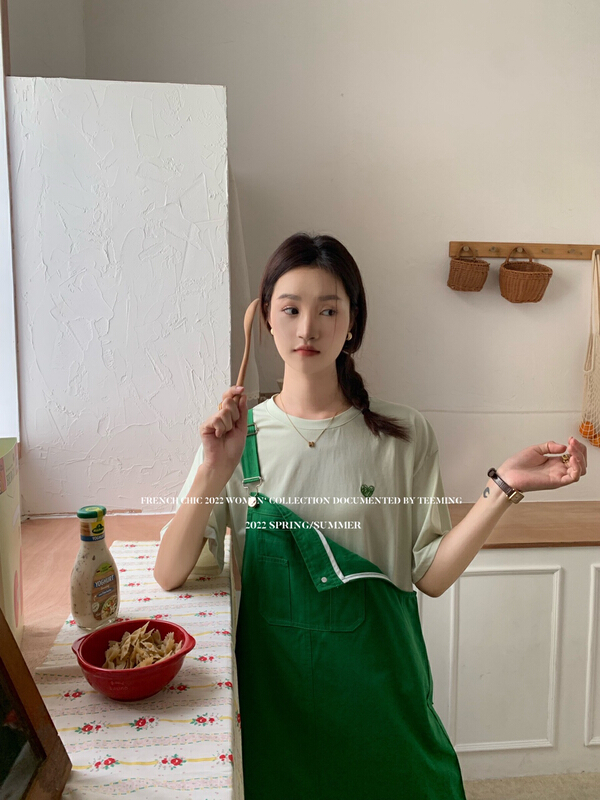Live broadcast! [teem ing] round neck versatile embroidery love short sleeve T-shirt 22t290\hjy