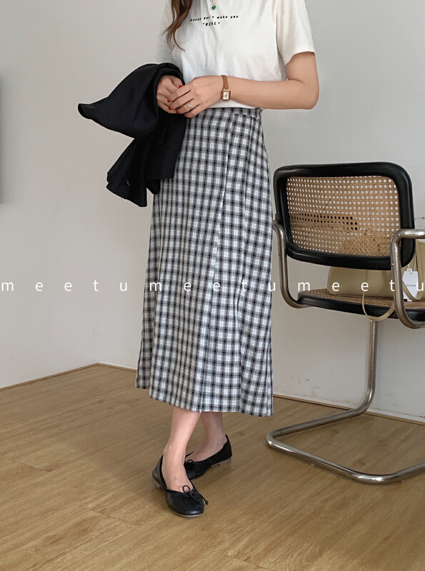 New year in early spring! 【 meetu 】 Korean versatile plaid skirt 2187\zsy