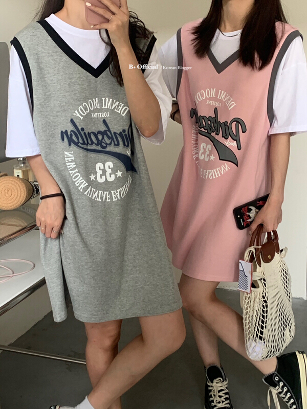 [B plus] fake two letter printed loose dress 22-9449-2\hbx