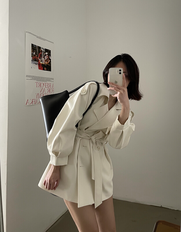 New year in early spring! [lemon tree] fashion temperament Korean medium and long windbreaker (with belt) ys1-68012\xyy
