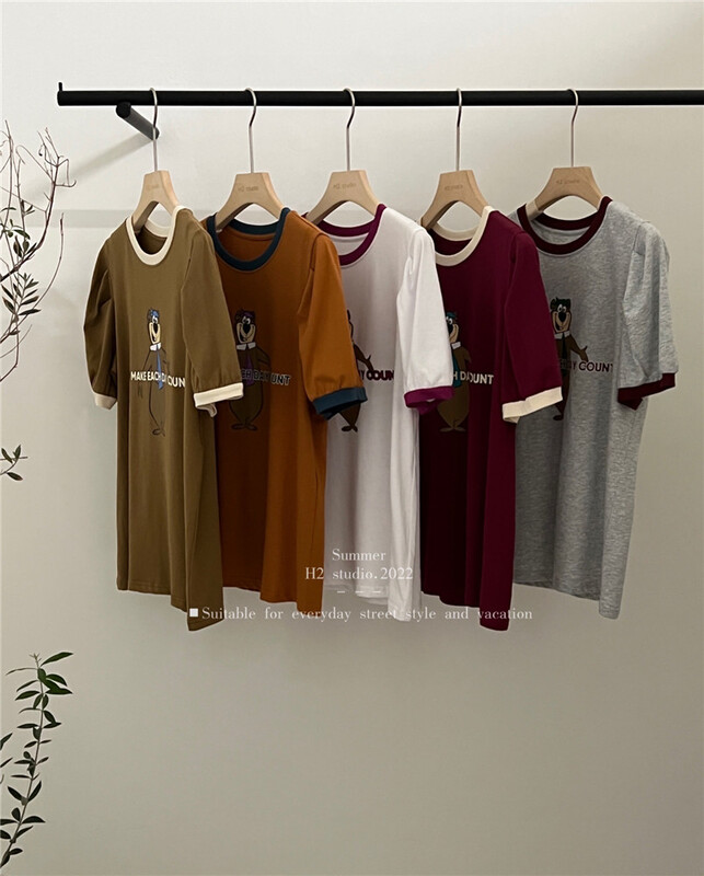 [h2-studio] Korean casual funny printed short sleeve T-shirt a1058\hbx