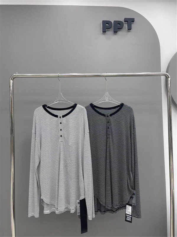 [ppt] ice silk loose stripe long sleeve T-shirt 6675\l