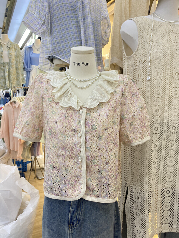 [the fan] broken flower shirt with cut-out wood ear edge 50158\pcz